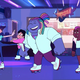 Steven realizing everyone’s passing him by at the roller rink.
